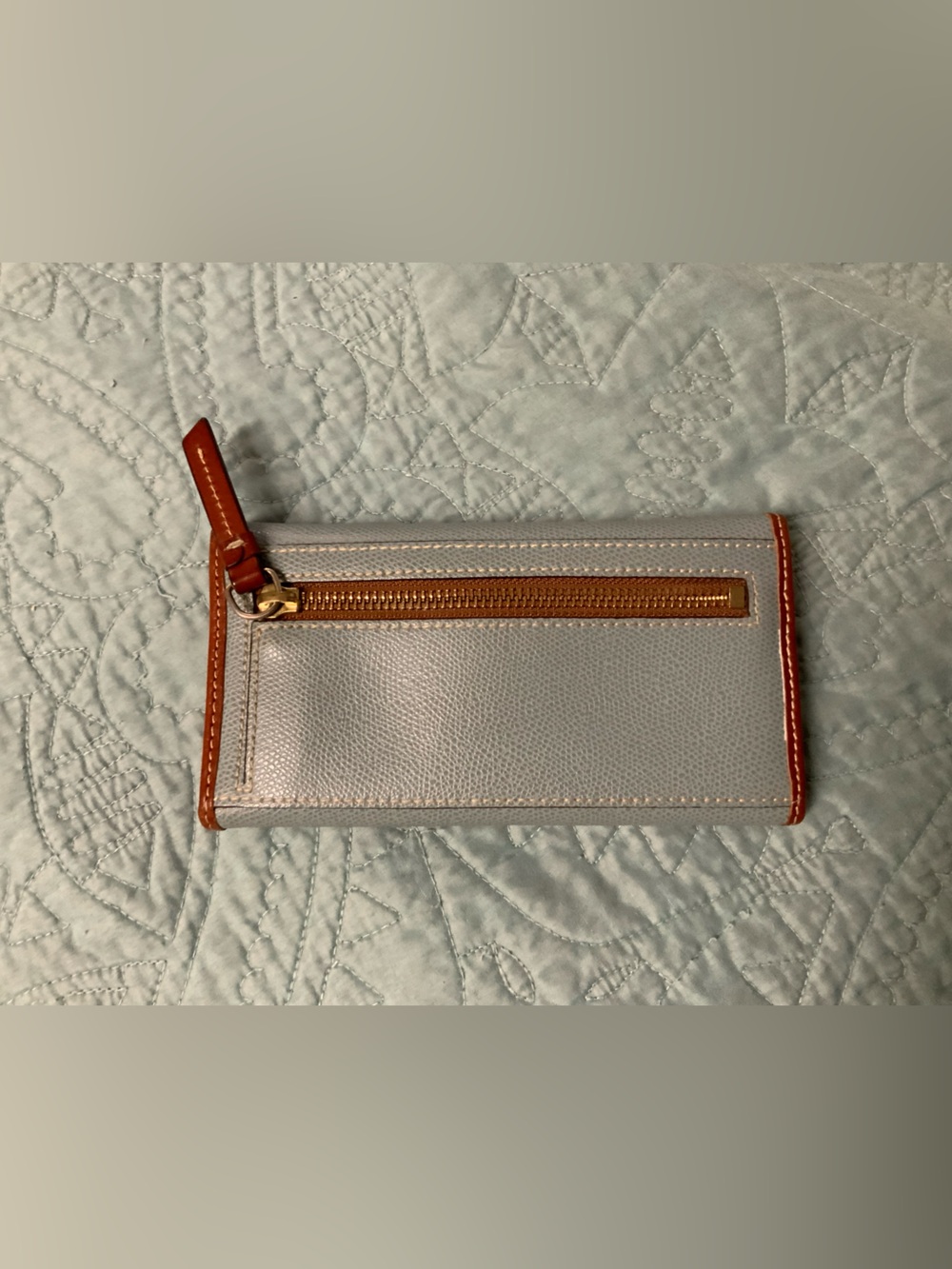 Dooney & Bourke Grey/Blue wallet with Brown Trim and Gold Hardware - Picture 2 of 5